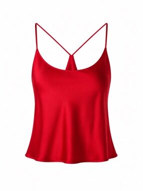 Red Satin Camisole Tank Top - Women's Strappy Cami
